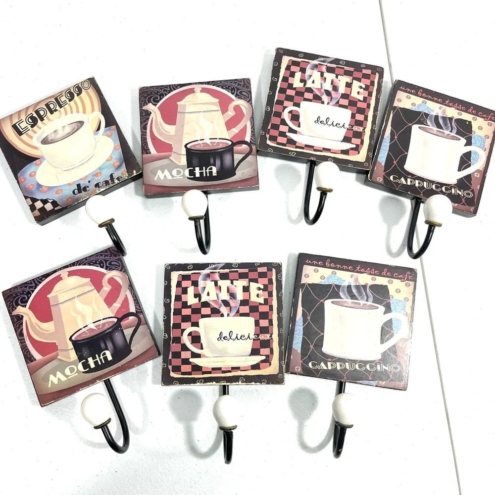 VINTAGE COFFEE THEMED WALL HOOKS
